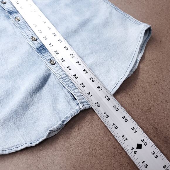 Chambray Shirt Mns S Blue Light Acid Wash Long Sleeve Button Up Slim Skater 90s - Picture 7 of 10